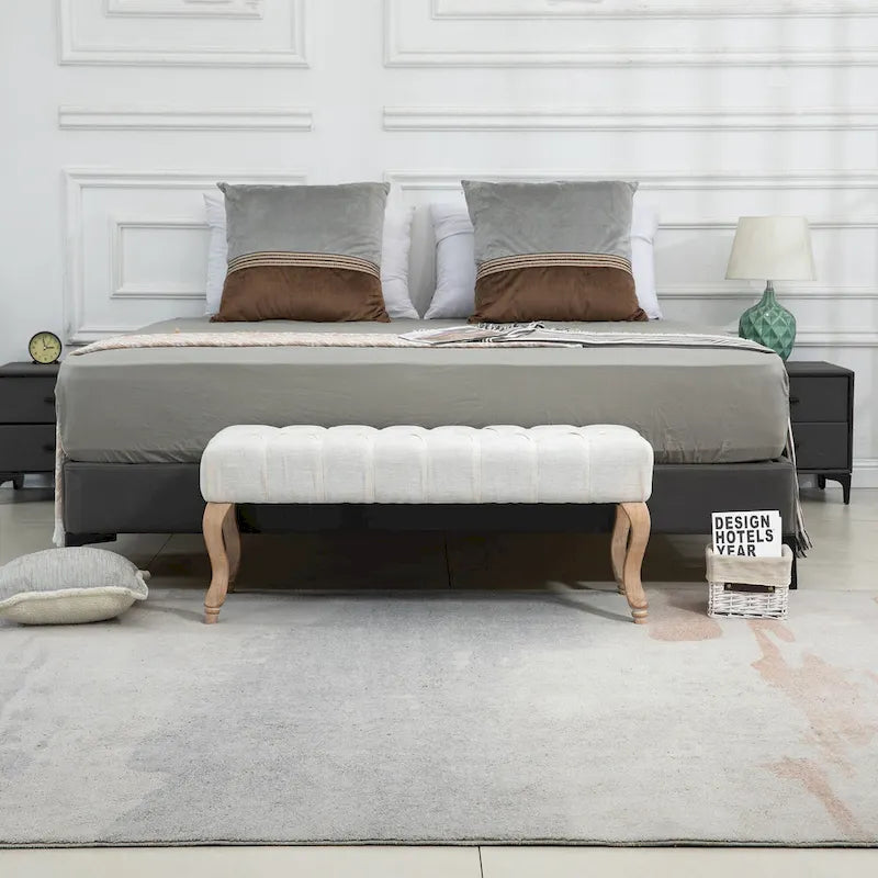 Banquette repose-pieds capitonnée beige/bleue/grise/gris clair, banc d'entrée et de chambre à une place