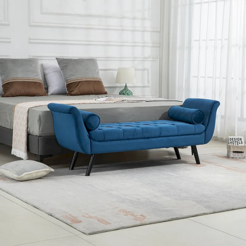 Banquette repose-pieds capitonnée beige/bleue/grise/gris clair, banc d'entrée et de chambre à une place