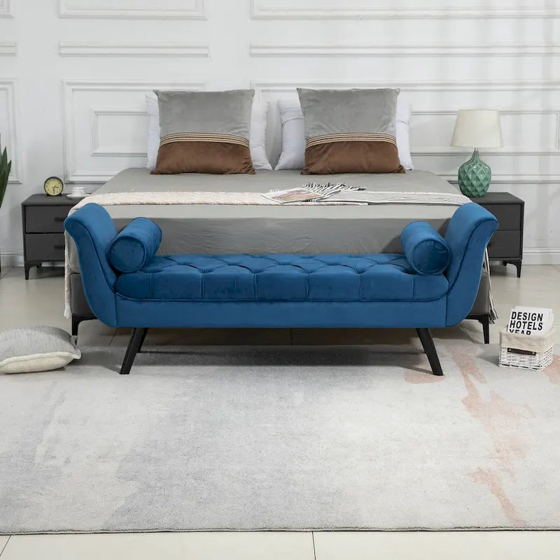 Banquette repose-pieds capitonnée beige/bleue/grise/gris clair, banc d'entrée et de chambre à une place