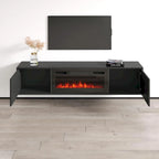 Meuble TV avec cheminée électrique moderne noir/blanc, convient aux téléviseurs jusqu'à 80 pouces
