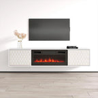 Meuble TV avec cheminée électrique moderne noir/blanc, convient aux téléviseurs jusqu'à 80 pouces