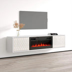 Meuble TV avec cheminée électrique moderne noir/blanc, convient aux téléviseurs jusqu'à 80 pouces