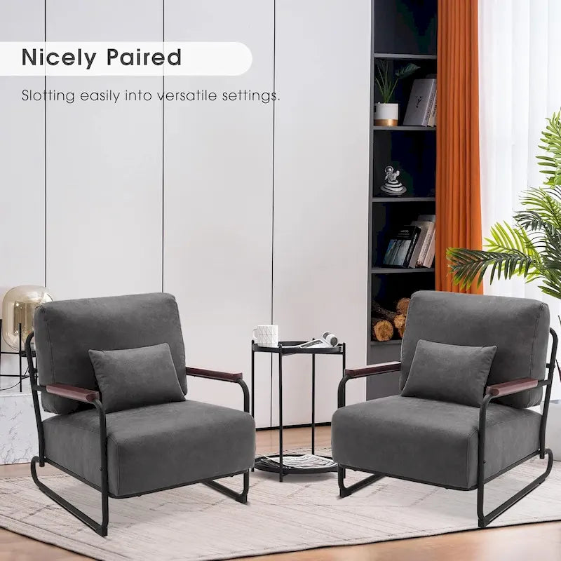 Fauteuil d'appoint en similicuir marron/gris/selle avec pieds en acier, lot de 2