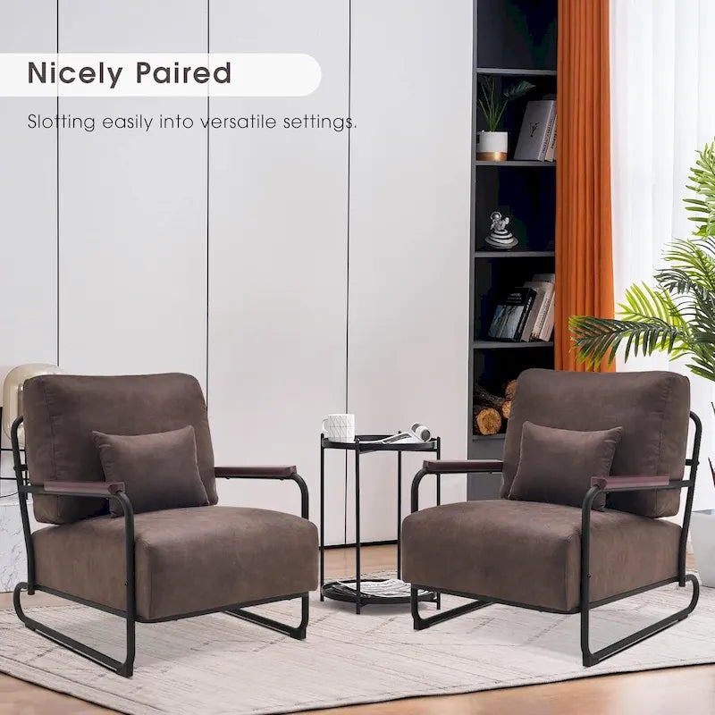 Fauteuil d'appoint en similicuir marron/gris/selle avec pieds en acier, lot de 2