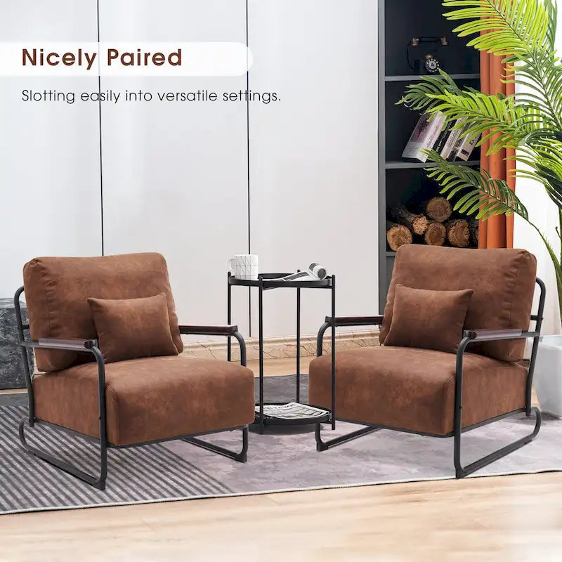 Fauteuil d'appoint en similicuir marron/gris/selle avec pieds en acier, lot de 2
