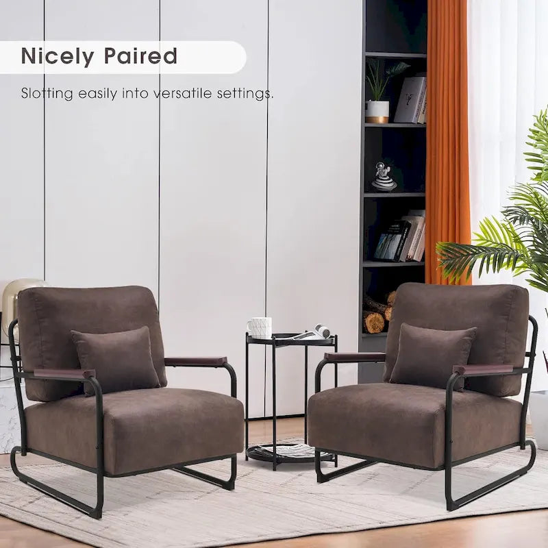 Fauteuil d'appoint en similicuir marron/gris/selle avec pieds en acier, lot de 2