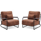 Fauteuil d'appoint en similicuir marron/gris/selle avec pieds en acier, lot de 2