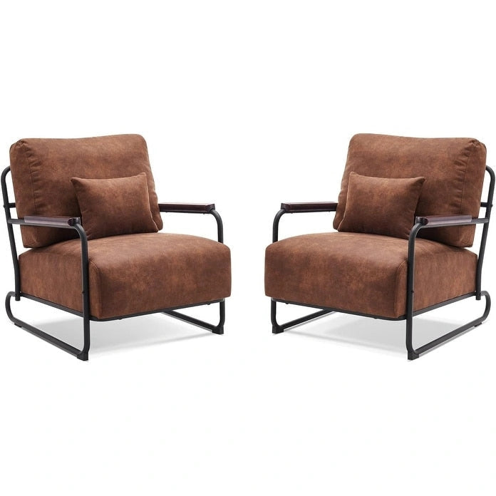 Fauteuil d'appoint en similicuir marron/gris/selle avec pieds en acier, lot de 2