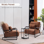 Fauteuil d'appoint en similicuir marron/gris/selle avec pieds en acier, lot de 2