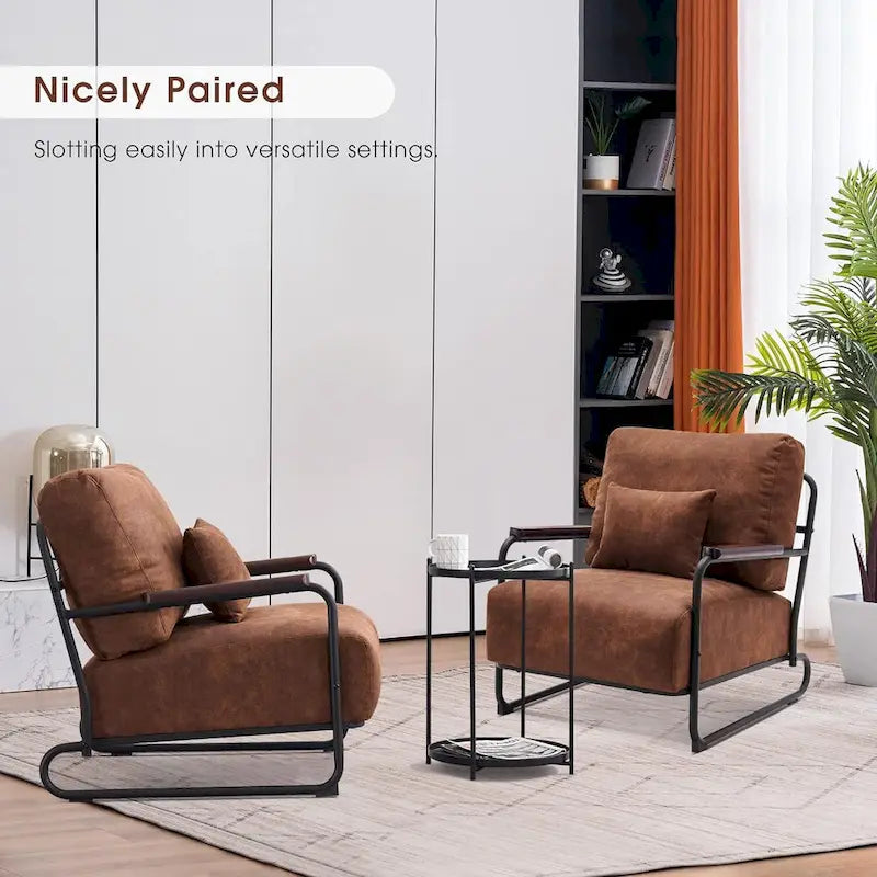 Fauteuil d'appoint en similicuir marron/gris/selle avec pieds en acier, lot de 2