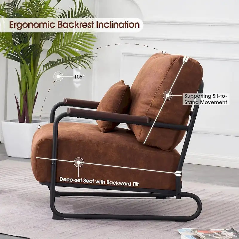 Fauteuil d'appoint en similicuir marron/gris/selle avec pieds en acier, lot de 2