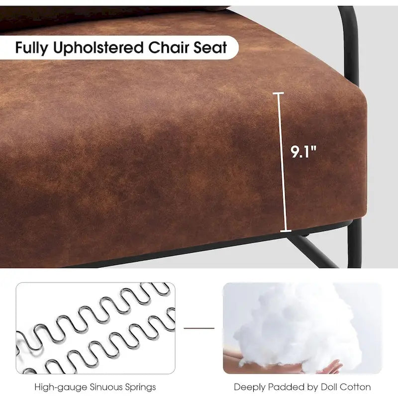 Fauteuil d'appoint en similicuir marron/gris/selle avec pieds en acier, lot de 2