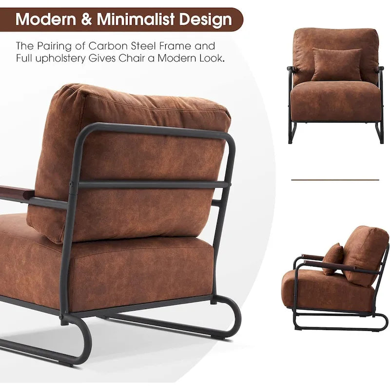 Fauteuil d'appoint en similicuir marron/gris/selle avec pieds en acier, lot de 2