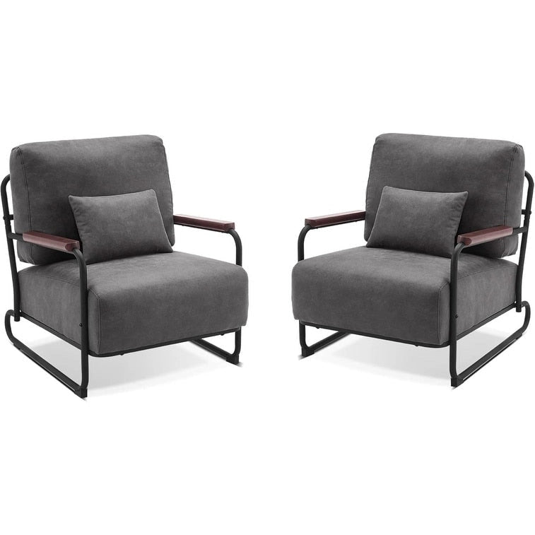 Fauteuil d'appoint en similicuir marron/gris/selle avec pieds en acier, lot de 2
