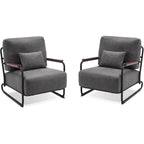 Fauteuil d'appoint en similicuir marron/gris/selle avec pieds en acier, lot de 2