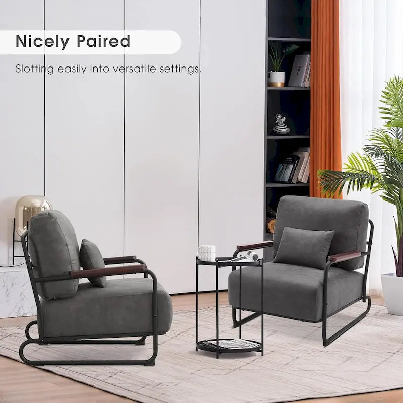 Fauteuil d'appoint en similicuir marron/gris/selle avec pieds en acier, lot de 2