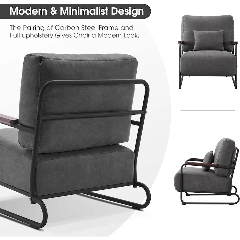 Fauteuil d'appoint en similicuir marron/gris/selle avec pieds en acier, lot de 2