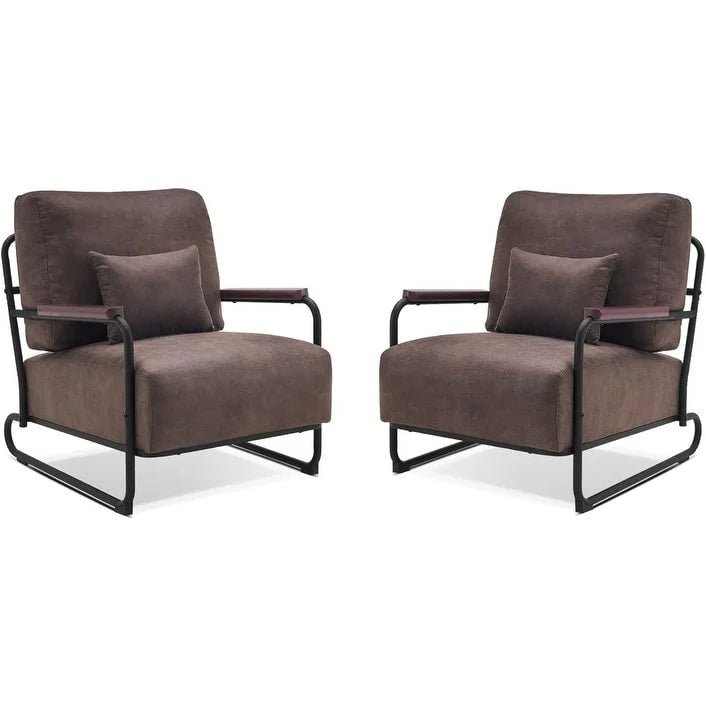 Fauteuil d'appoint en similicuir marron/gris/selle avec pieds en acier, lot de 2