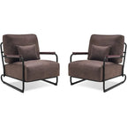 Fauteuil d'appoint en similicuir marron/gris/selle avec pieds en acier, lot de 2