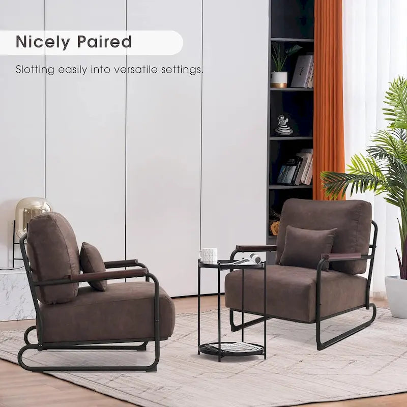 Fauteuil d'appoint en similicuir marron/gris/selle avec pieds en acier, lot de 2