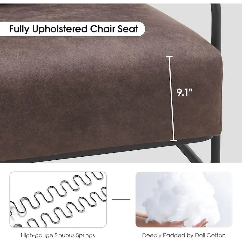 Fauteuil d'appoint en similicuir marron/gris/selle avec pieds en acier, lot de 2