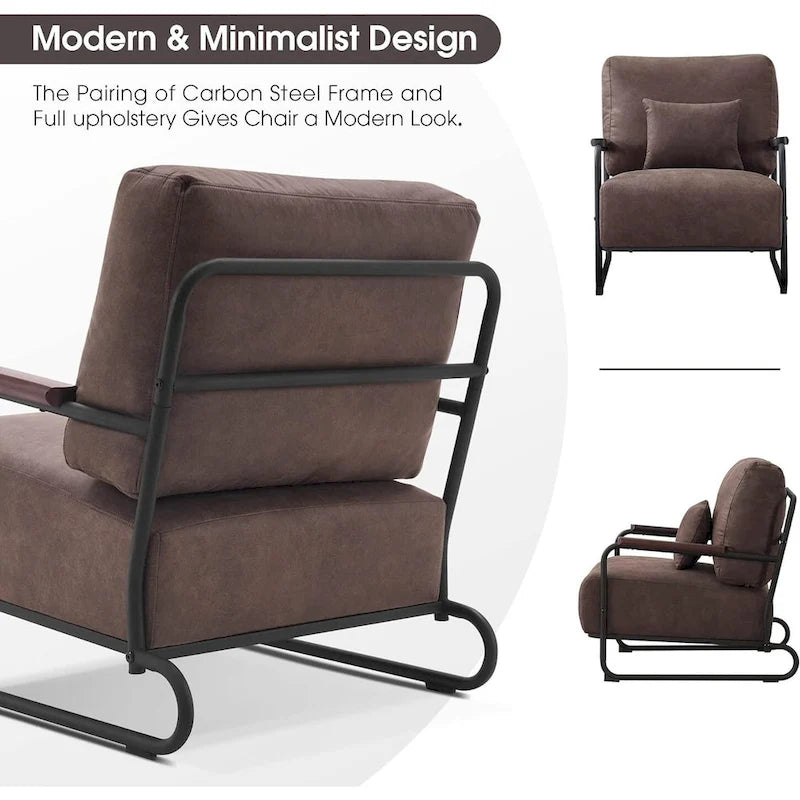 Fauteuil d'appoint en similicuir marron/gris/selle avec pieds en acier, lot de 2