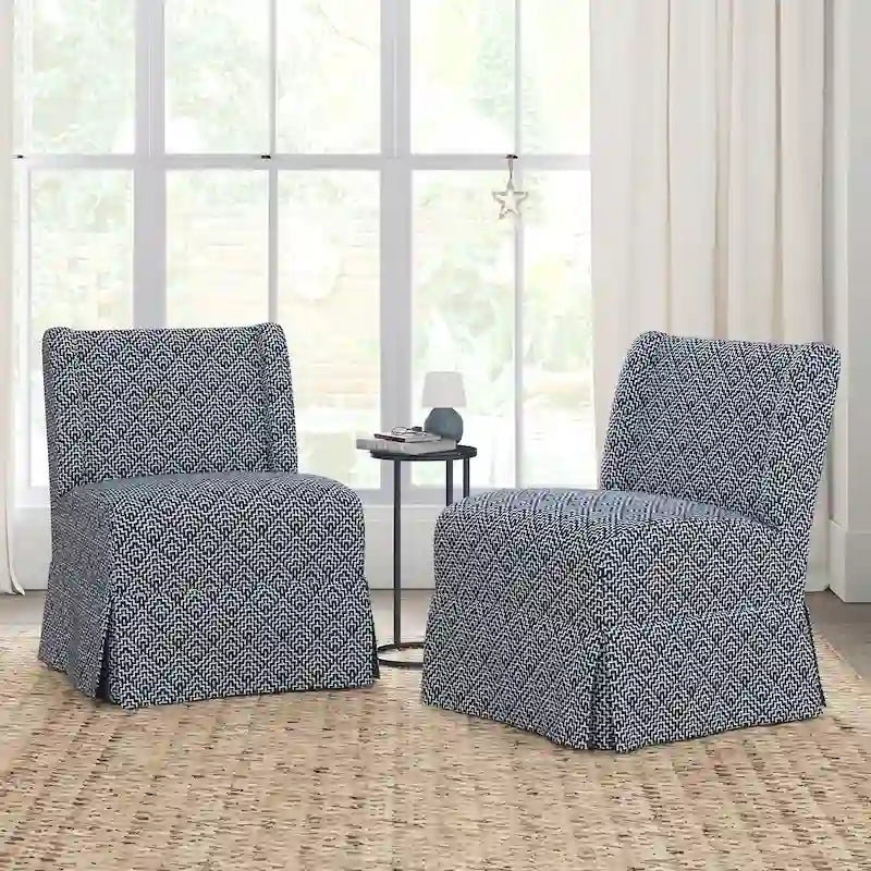 Chaises d'appoint de transition géométriques/turquoises/noires/damassées sans accoudoirs, lot de 2
