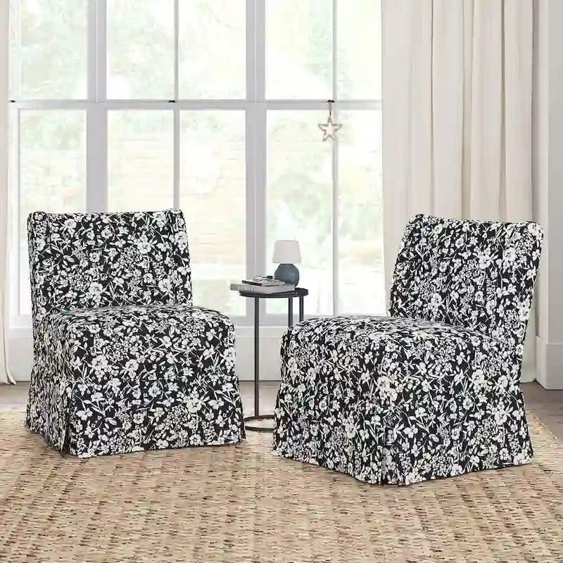 Chaises d'appoint de transition géométriques/turquoises/noires/damassées sans accoudoirs, lot de 2