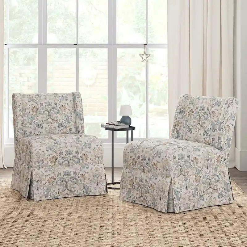 Chaises d'appoint de transition géométriques/turquoises/noires/damassées sans accoudoirs, lot de 2