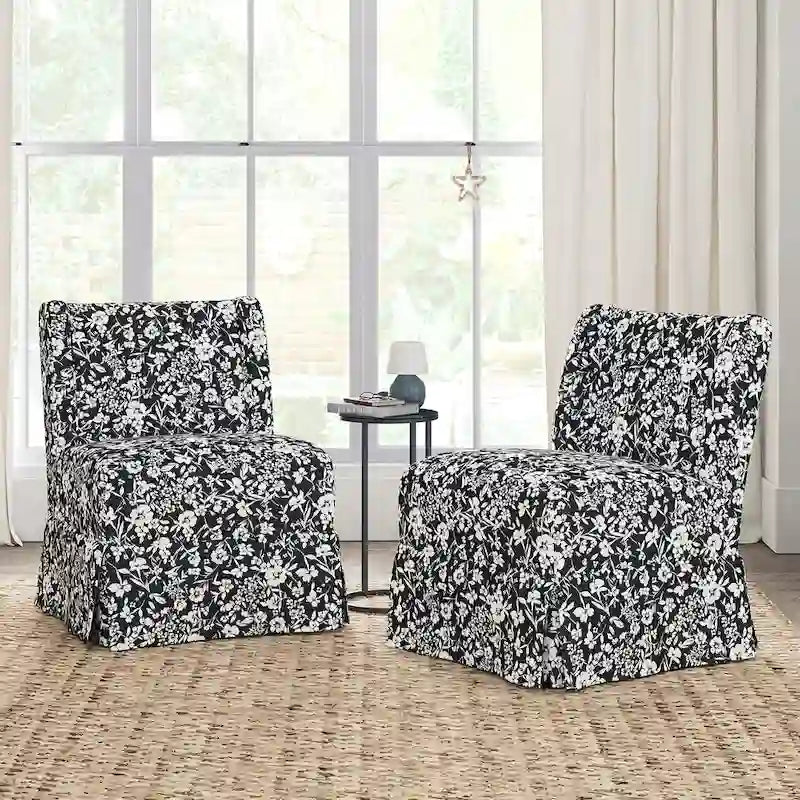 Chaises d'appoint de transition géométriques/turquoises/noires/damassées sans accoudoirs, lot de 2