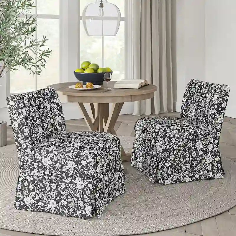 Chaises d'appoint de transition géométriques/turquoises/noires/damassées sans accoudoirs, lot de 2