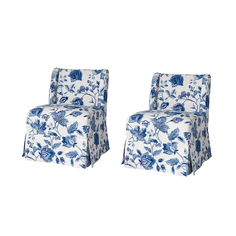 Chaises d'appoint de transition géométriques/turquoises/noires/damassées sans accoudoirs, lot de 2