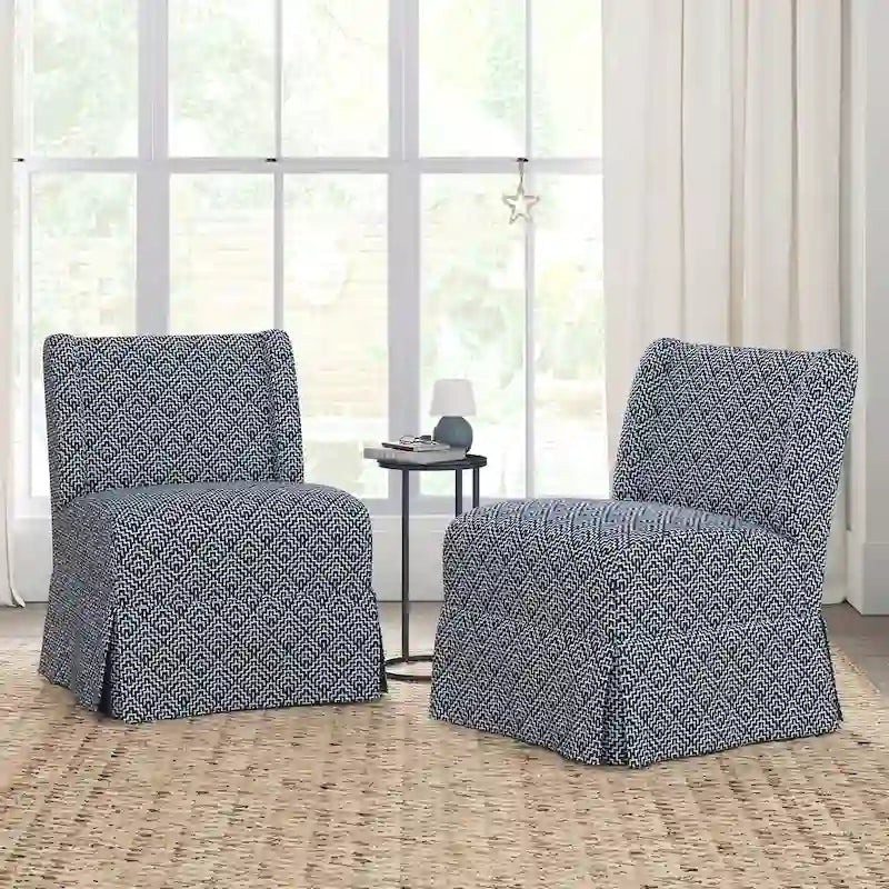 Chaises d'appoint de transition géométriques/turquoises/noires/damassées sans accoudoirs, lot de 2