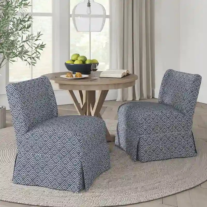 Chaises d'appoint de transition géométriques/turquoises/noires/damassées sans accoudoirs, lot de 2