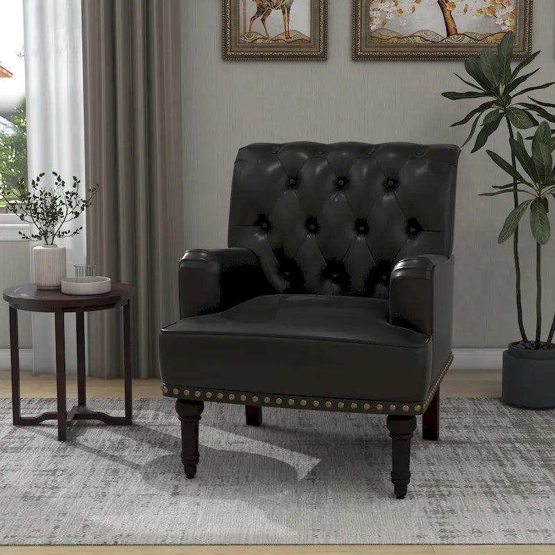 Fauteuil d'appoint en similicuir beige/marron/noir, dossier capitonné, garniture cloutée, assise individuelle