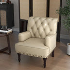 Fauteuil d'appoint en similicuir beige/marron/noir, dossier capitonné, garniture cloutée, assise individuelle