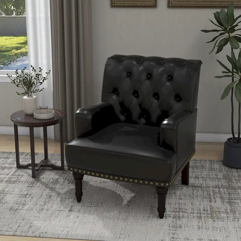 Fauteuil d'appoint en similicuir beige/marron/noir, dossier capitonné, garniture cloutée, assise individuelle
