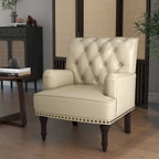 Fauteuil d'appoint en similicuir beige/marron/noir, dossier capitonné, garniture cloutée, assise individuelle