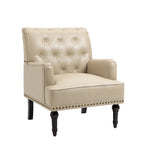 Fauteuil d'appoint en similicuir beige/marron/noir, dossier capitonné, garniture cloutée, assise individuelle