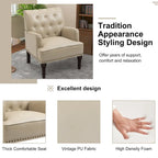 Fauteuil d'appoint en similicuir beige/marron/noir, dossier capitonné, garniture cloutée, assise individuelle