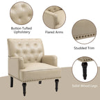 Fauteuil d'appoint en similicuir beige/marron/noir, dossier capitonné, garniture cloutée, assise individuelle