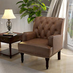 Fauteuil d'appoint en similicuir beige/marron/noir, dossier capitonné, garniture cloutée, assise individuelle