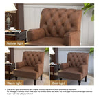 Fauteuil d'appoint en similicuir beige/marron/noir, dossier capitonné, garniture cloutée, assise individuelle