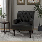 Fauteuil d'appoint en similicuir beige/marron/noir, dossier capitonné, garniture cloutée, assise individuelle
