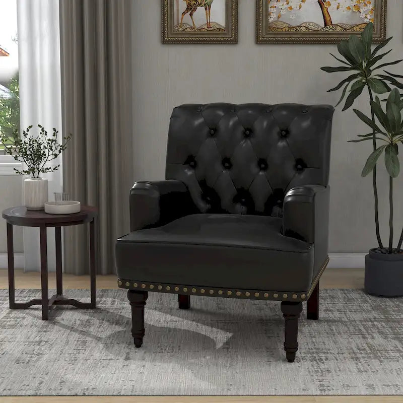 Fauteuil d'appoint en similicuir beige/marron/noir, dossier capitonné, garniture cloutée, assise individuelle
