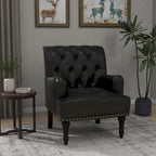 Fauteuil d'appoint en similicuir beige/marron/noir, dossier capitonné, garniture cloutée, assise individuelle