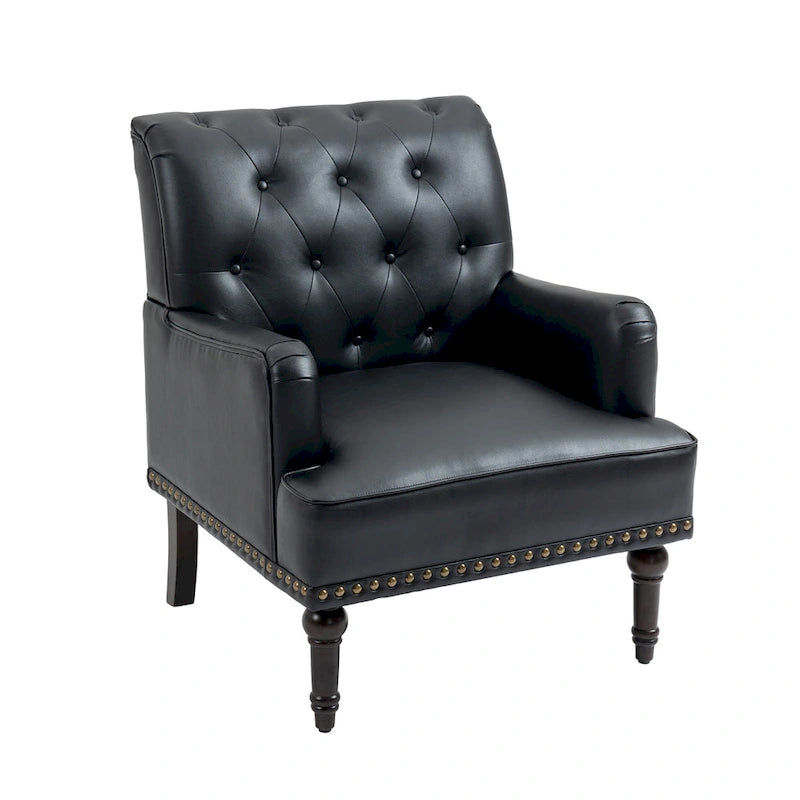Fauteuil d'appoint en similicuir beige/marron/noir, dossier capitonné, garniture cloutée, assise individuelle