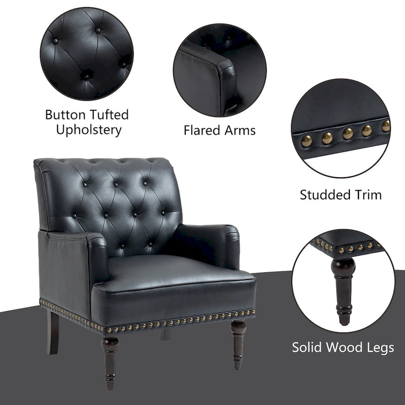 Fauteuil d'appoint en similicuir beige/marron/noir, dossier capitonné, garniture cloutée, assise individuelle
