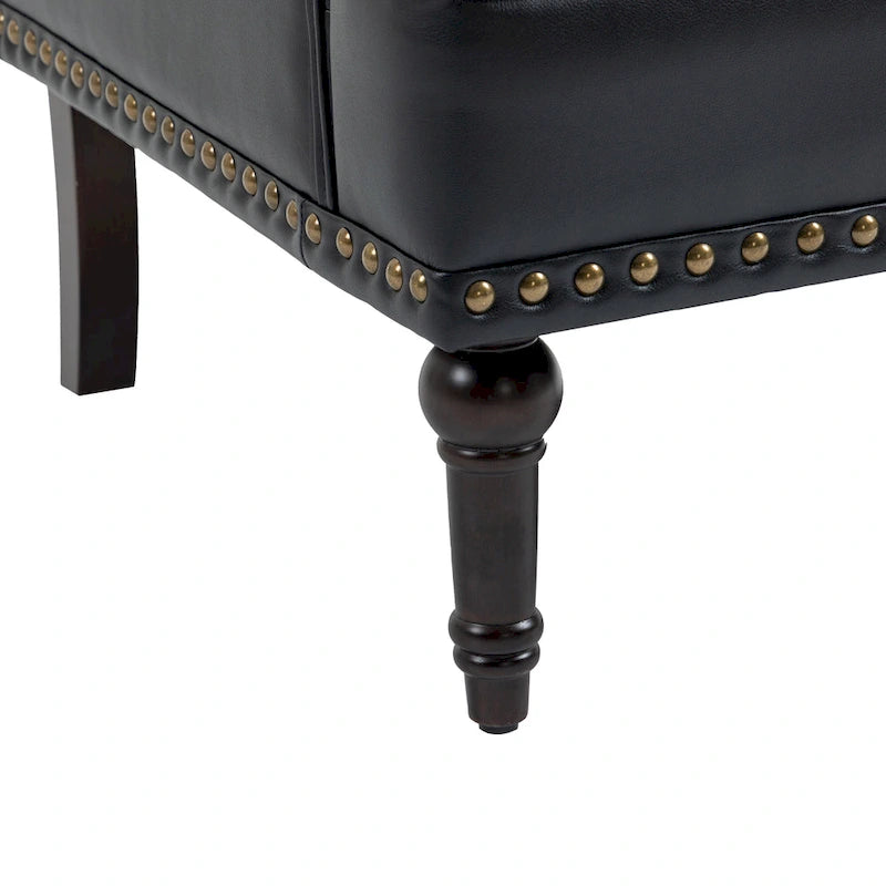 Fauteuil d'appoint en similicuir beige/marron/noir, dossier capitonné, garniture cloutée, assise individuelle