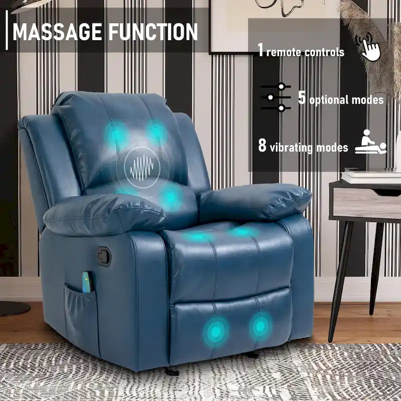 Fauteuil inclinable de massage en similicuir, Monoplace – Bleu / Orange / Marron